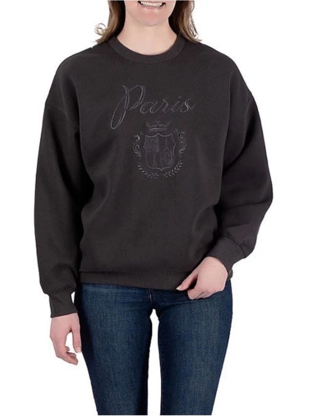 State of Mind Paris Embroidered Crewneck Sweatshirt - Black